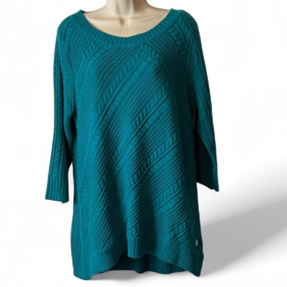 New York & Company Teal Diagonal Cable Knit Tunic Sweater, Women's Size XL